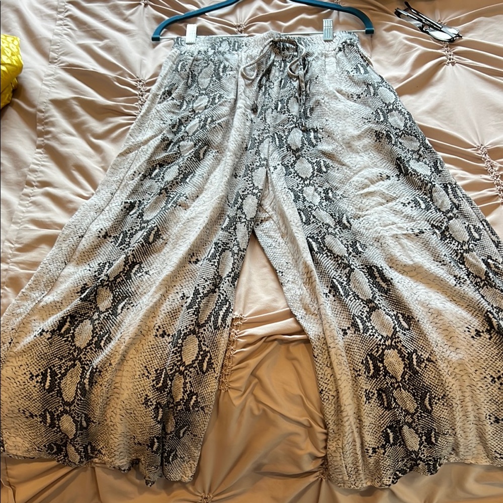 Snake Print Wide-Leg Pants